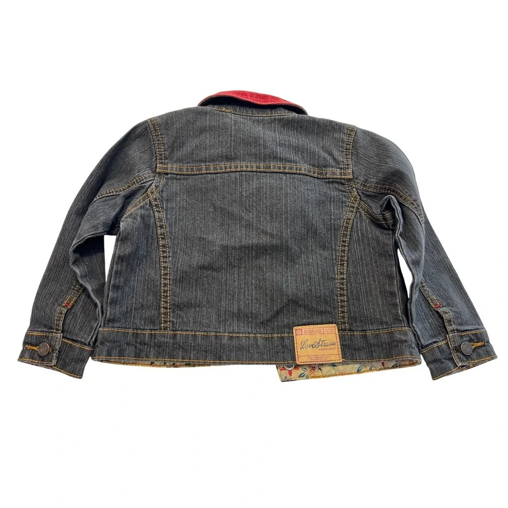 Levi‎ Strauss Signature Girls 24M Dark Wash Denim Jacket Red Corduroy Collar